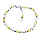 Yellow Cat Eye Beads Bali Silver Freshwater Pearls Bracelet