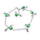 Charm Leave Bracelet Faceted Green Cat Eye Beads Silver Plated Chain Bracelet