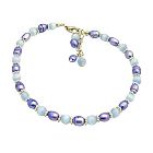 Tanzanite Dyed Rice Pearls Bracelet w/ Lavender Faceted Cat Eye & Bali Silver Bracelet