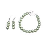 Light Green Pistachu Pearls Bracelet & Earrings Set w/ Flower Clasp