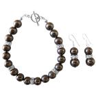 Darkest Brown Chocolate Pearl Bracelet & Earrings Wedding Jewelry Set