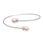 Peach Pearls Cuff Bracelet with Simulated Diamond Spacer Flower Girl Prom Bracelet Under $10 Jewelry Sparkle Like Diamond