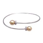 WEdding Silver Cuff Bracelet with Gold Pearls Comfortable Adjustable Wrist Bracelet w/ Diamante