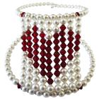 Passionate Love Express Jewelry Valentine Gift Give Your Heart White Pearl with Siam Red Crystal Heart At Center Cuff Bracelet