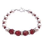 Gift Your Love w/ Passionate Siam Red Crystals White Pearls Bracelet
