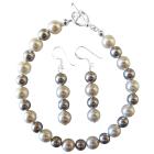 Prom Jewelry Fashionable Bracelet Earring White Pearl Lite Grey Pearls