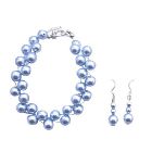 Double stranded Blue Pearls Interwoven Bracelet Handmade Jewelry Set