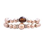Bridal Jewelry Prom Jewelry Double Stranded Champagne Pearls Bracelet with Smoked Topaz Crystals And Silver Rondells Sparkling Like Diamond As Spacer Bracelets
