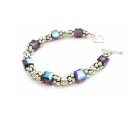 Bali Silver Bracelet with Sterling Silver 925 Clasp Made with Swarovski Amethyst Crystals Gift Bracelet