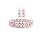 Chep Wedding Jewelry Good Quality Champagne Pearls Double Stranded Bracelet W/ Silver Rondells & Matching Earrings Set