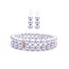 Cheap Jewelry Silver Grey Jewelry Stretchable Double Stranded Bracelet & Earrings Set