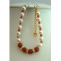 Burnt Orange Crystal Bracelet w/ Cream Pearls & Gold Rondells