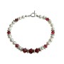 White Pearl And Swarovski Siam Red Crystal Bracelet Handmade Genuine Swarovski Pearls & Crystal
