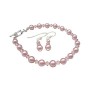 Rose Pink Pearl & Pink Crystal Bridesmaid Bracelet & Earrings Swarovski Pearls crystals