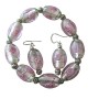 Pink MILLIFIORI VENETIAN GLASS BEADS Stretchable Bracelet Earrings