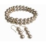 Bronze Pearl Bracele Earrings Jewelry Set Double Strands 8mm Bronze Pearls Stretchable Bracelet Gold Rondells w/ Earrings