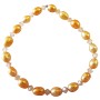 Orange Rice Freshwater Pearls w/ Peach Crystals Stretchable Bracelet