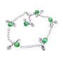 Charm Leave Faceted Green Cat Eye Beads Silver Plated Chain Bracelet