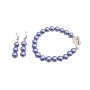 Pearls Bracelet & Earrings Set In Dark Grey Pearls w/ Flower Clasp