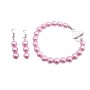 Bracelet & Earrings Set In Pink Pearls Flower Clasp Bracelet