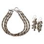 Wedding Bronze Brown Combo Swarovski Pearls Three Stranded Bracelet