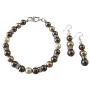 TriColor Bronze Brown & Ivory Pearls Bracelet Earrings Gift