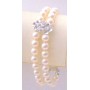 Wedding Double Stranded Ivory Pearls Silver Flower Rondells Bracelet