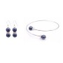 Cuff Bracelet with Sterling Silver Earrings Dark Blue Pearls Jewelry