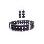 Double Stranded Black Pearl Wedding Bracelet & Earrings Jewelry Set