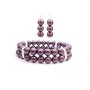 Burgundy Pearls Double Stranded Bracelet & Earrings Jewelry Set