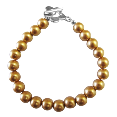 Traditional Jewelry Gold Pearls Bracelet w/ Flower Toggle Clasp