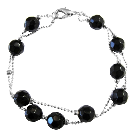 Simulated Black Immitation Crystals Multifaceted Two Strand Bracelet