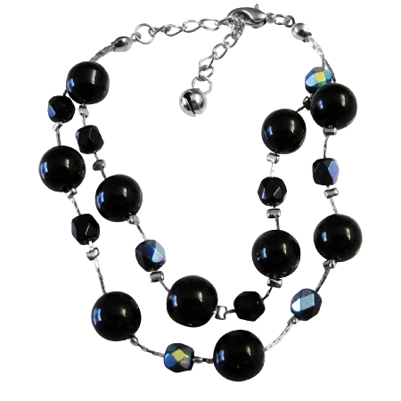 Bracelet with Immitation AB Jet Fashionable Double Stranded Bracelet