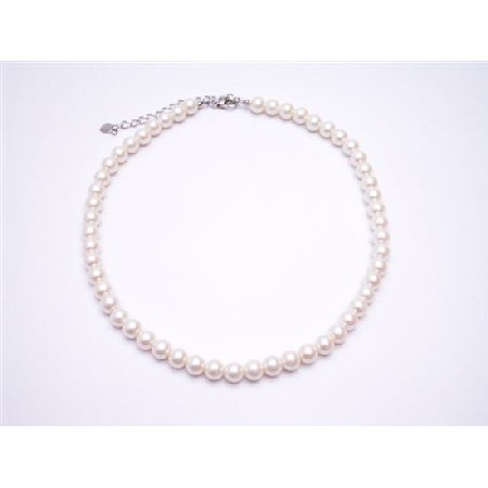 Cream Synthetic Necklace Cultured Pearls Choker w/ Lobster Claw Clasp