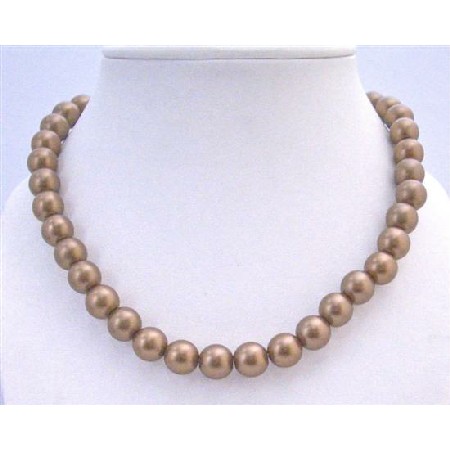 Brown Pearl 12mm Choker Stylish Bridesmaid Stretchable Necklace