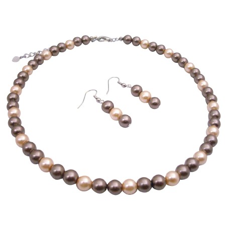 Fashionable Bridesmaid Pearls Jewelry Bronze & Peach Pearls Necklace