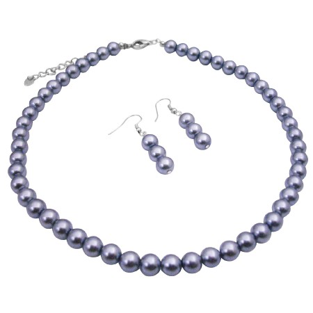 Beautiful Wedding Maid Of Honor Jewelry Grey Pearls Necklace Set