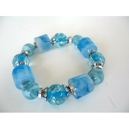 Stretchable Bracelet Multi Shapes Blue Lucite Beads Bracelet