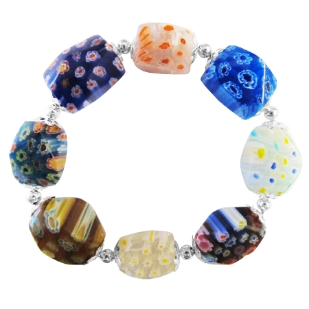Millefiori Murano Glass Bead Bracelet Stretchable Comfortable Bracelet