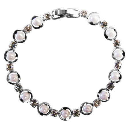 Delicate Bracelet White Pearls & Cubic Zircon Bracelet 7 Inches