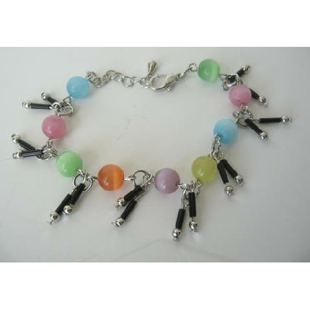 Multi Color Simulated Cat Eye Beaded w/ Dangling Bracelet 7 Inches