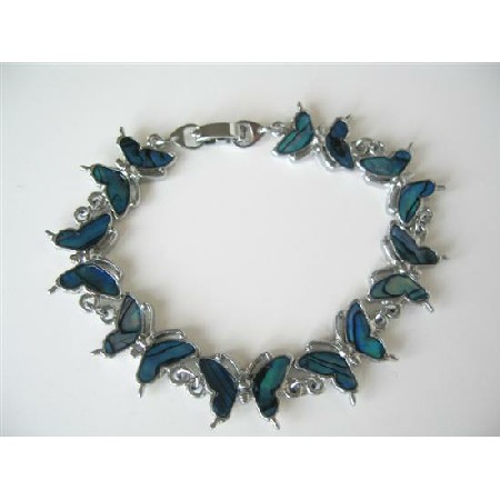 Blue Mother of Shell Butterfly Bracelet 7 Inches Long Bracelet