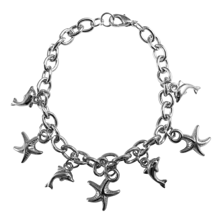 Thick Chain Bracelet StarFish & Dolphin Charm Jewelry Christmas Gift