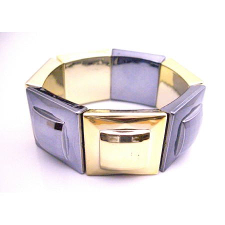 Gold & Oxidize Geometry Bracelet Square Big Bead Stretchable Bracelet