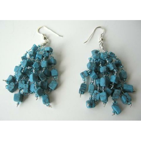 Sterling Silver Reconstituted Turquoise Handcrafted Earrings