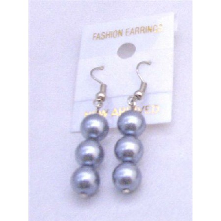 Big Gray Simulated Pearls Dangling Earrings Lovely Design Earring Gift