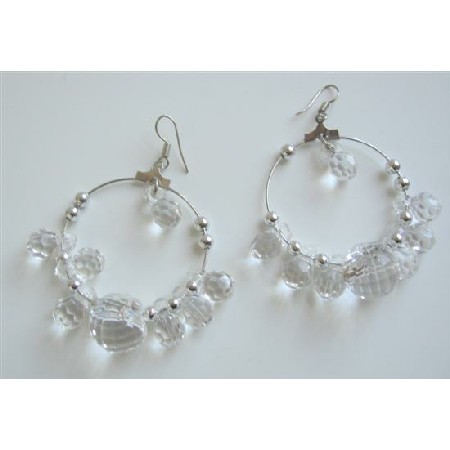 Simulated Clear Crystals Hoop Earrings