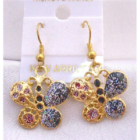 Glitter Butterfly Shimmering Gold Plated Butterfly Earrings