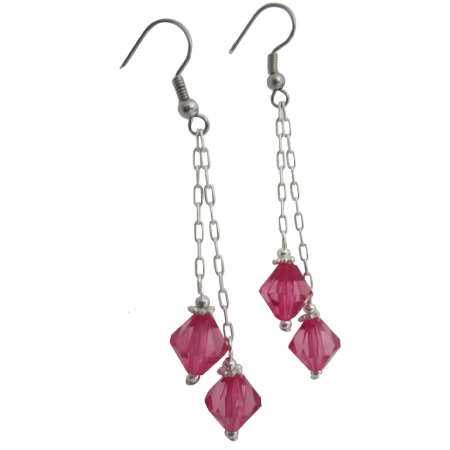 Fuchsia Chinese Crystals make Great Gifts Dangling Party Earrings