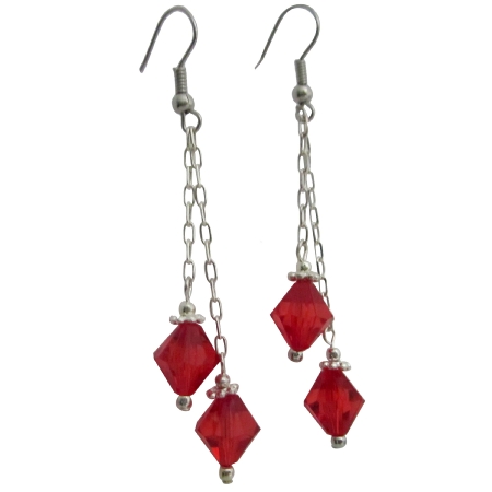 Striking Red Passionate Fashionable Chinese Crystals Dangling Earrings